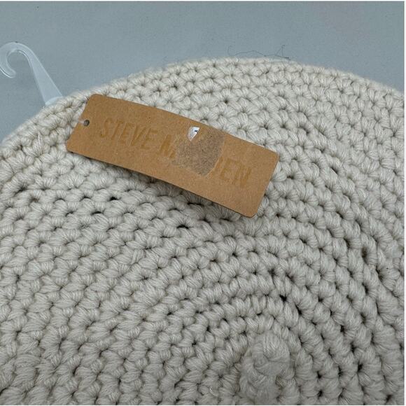 Steve Madden Beret Hat Womens One Size Cream Knit Minimalistic Crotchet Modern - Picture 3 of 6